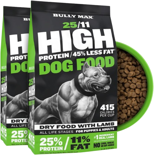 Bully Max 25/11 High Protein & Low Fat Dry Dog Food for Puppies & Adult Dogs - Chicken-Free Lamb Flavor